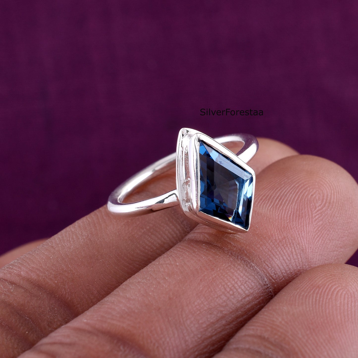 Kite Blue Topaz Silver Ring – Handmade Gemstone