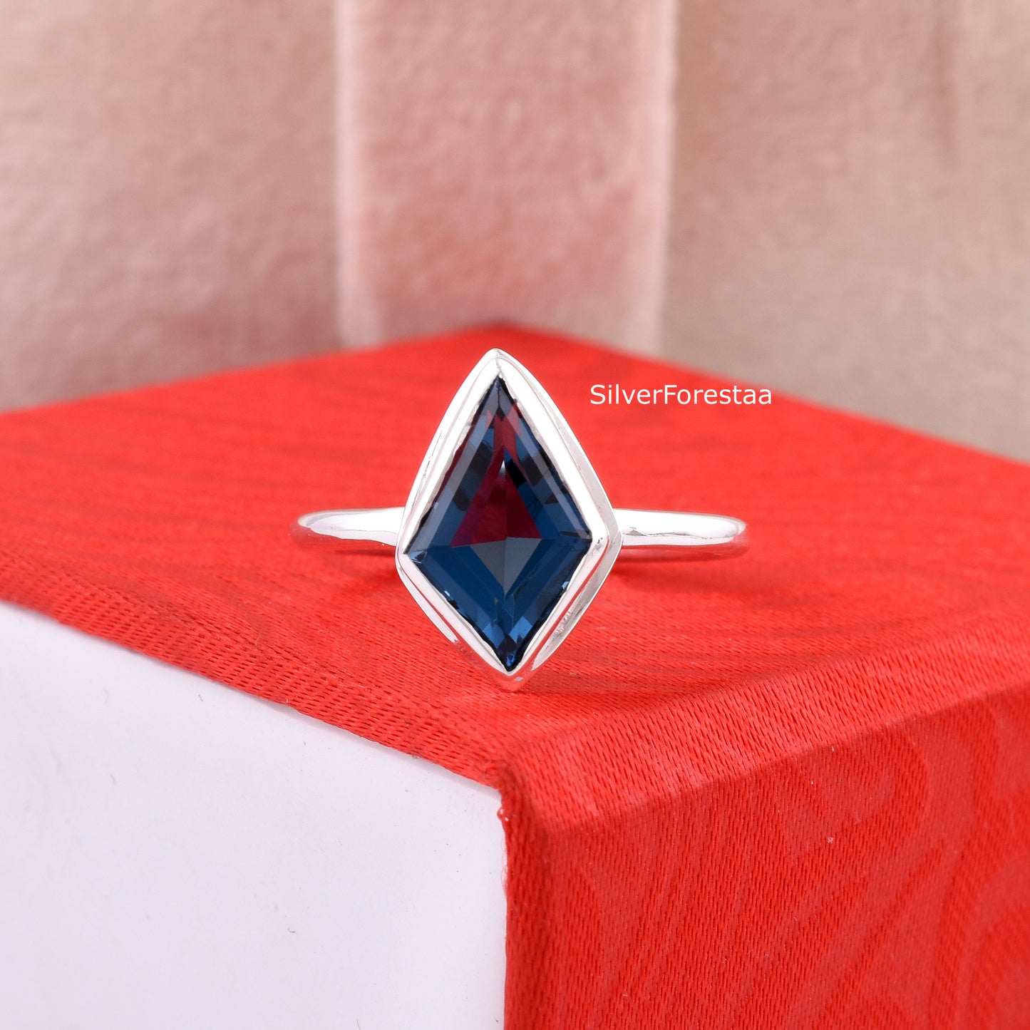 Kite Blue Topaz Silver Ring – Handmade Gemstone