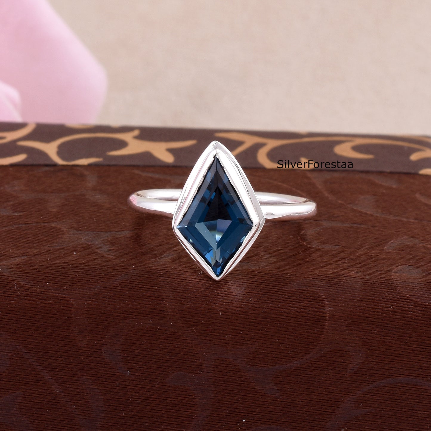 Kite Blue Topaz Silver Ring – Handmade Gemstone