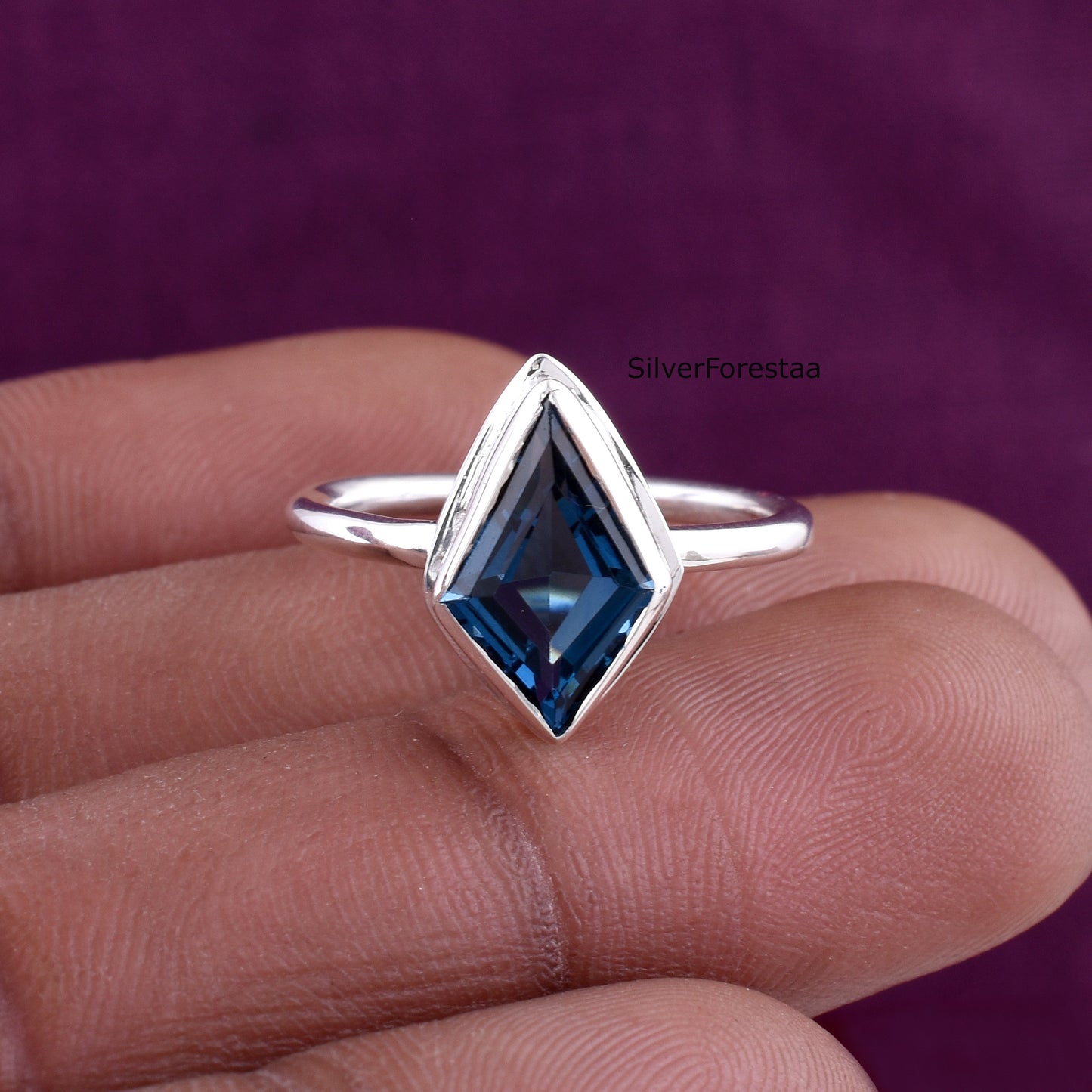 Kite Blue Topaz Silver Ring – Handmade Gemstone