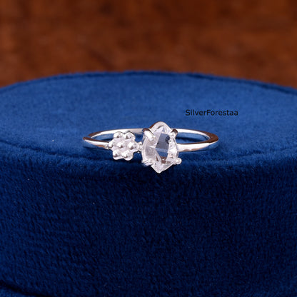 Unique Dainty Herkimer Diamond Ring - 925 Sterling Silver Jewelry