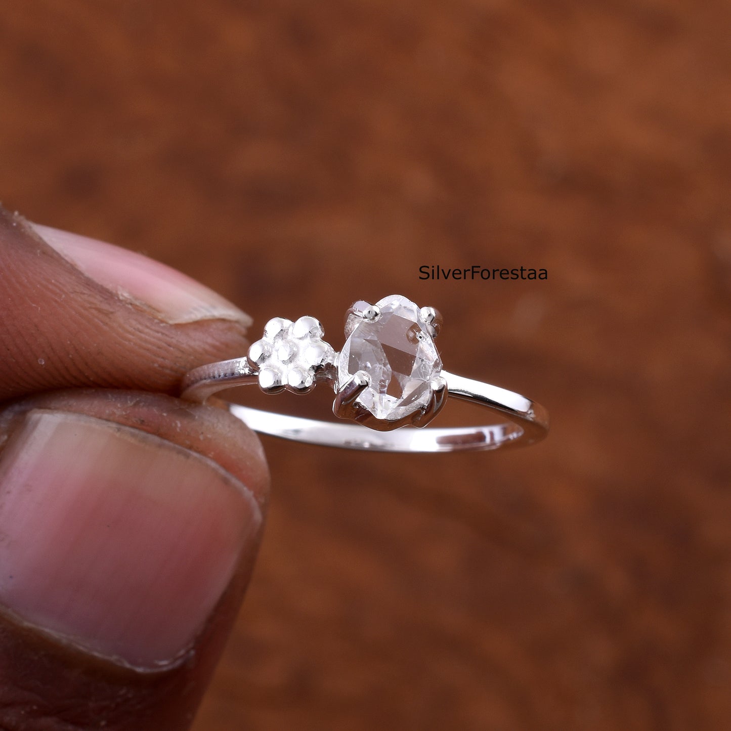 Unique Dainty Herkimer Diamond Ring - 925 Sterling Silver Jewelry