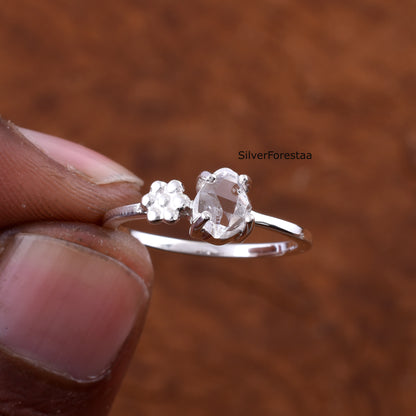 Unique Dainty Herkimer Diamond Ring - 925 Sterling Silver Jewelry