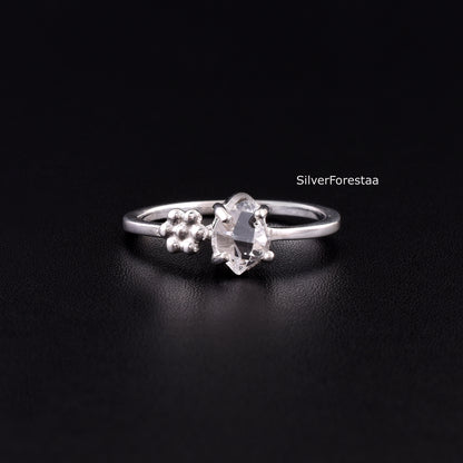 Unique Dainty Herkimer Diamond Ring - 925 Sterling Silver Jewelry
