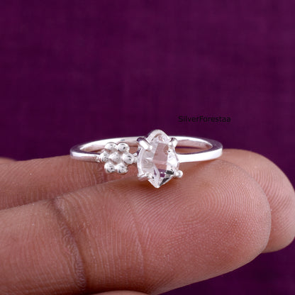Unique Dainty Herkimer Diamond Ring - 925 Sterling Silver Jewelry