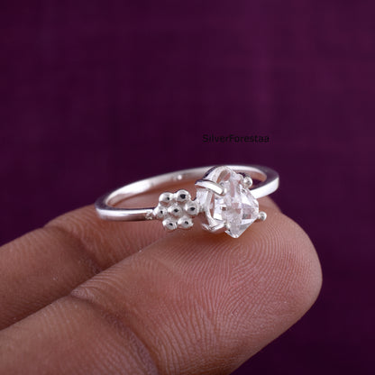 Unique Dainty Herkimer Diamond Ring - 925 Sterling Silver Jewelry
