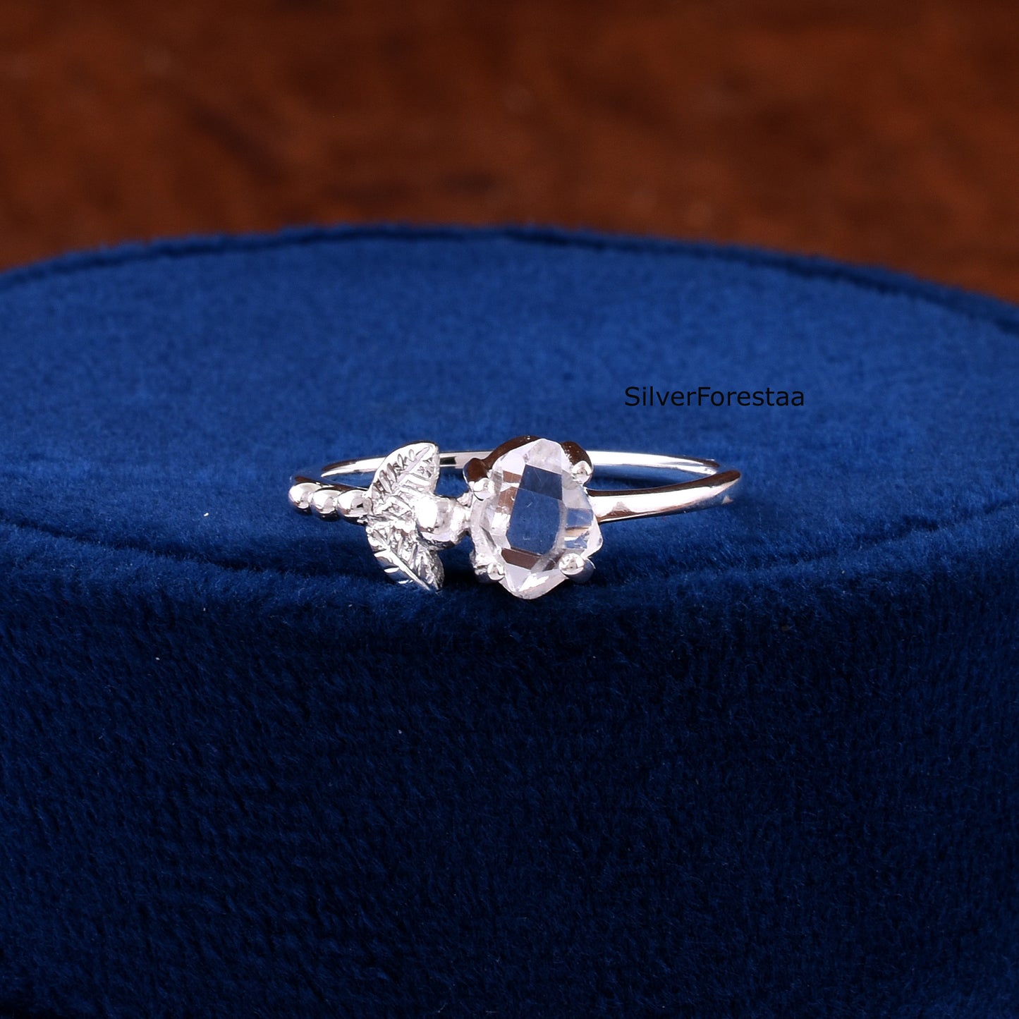 Unique Dainty Herkimer Diamond Ring - 925 Sterling Silver