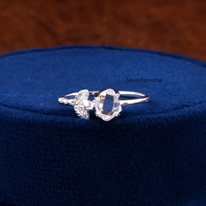 Unique Dainty Herkimer Diamond Ring - 925 Sterling Silver