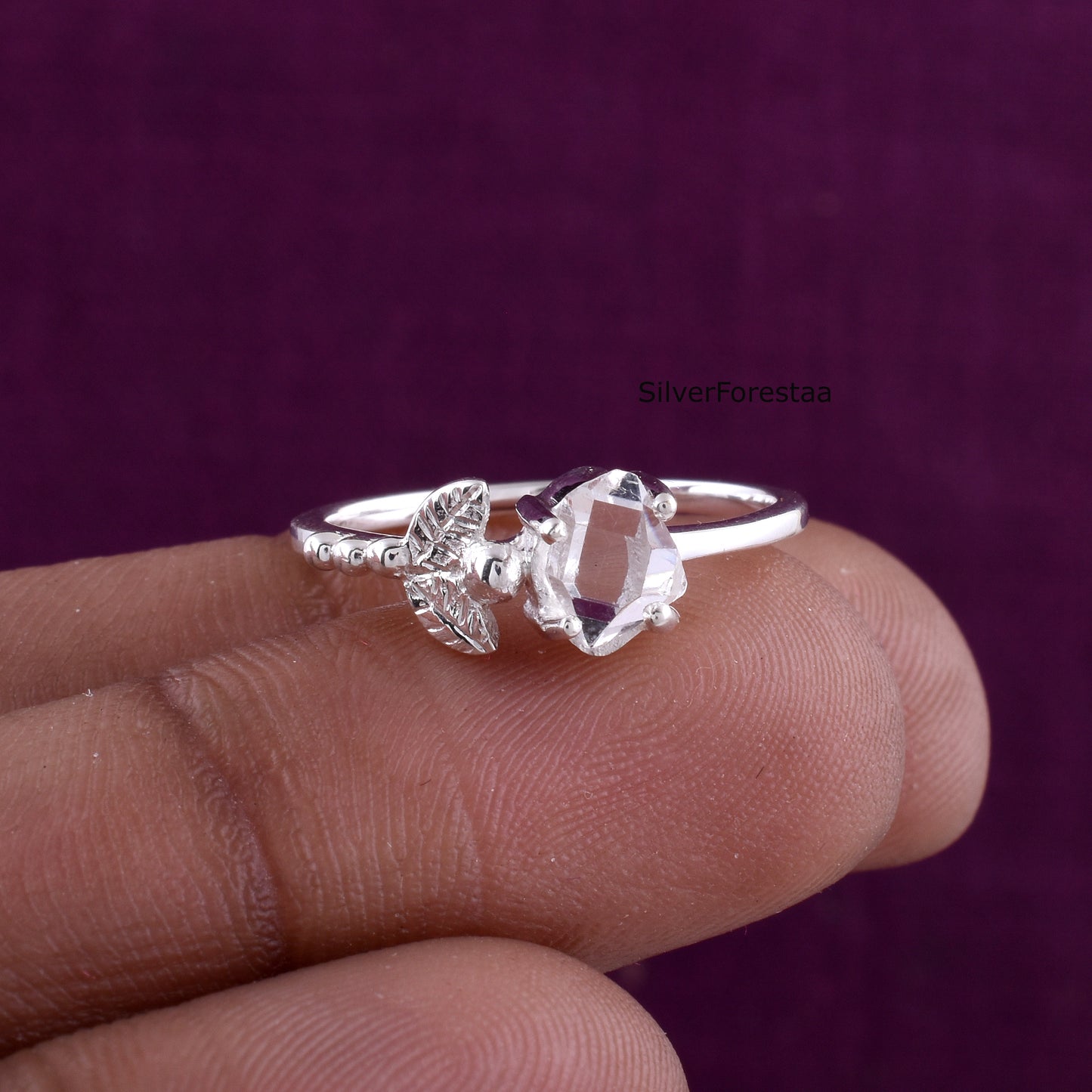 Unique Dainty Herkimer Diamond Ring - 925 Sterling Silver