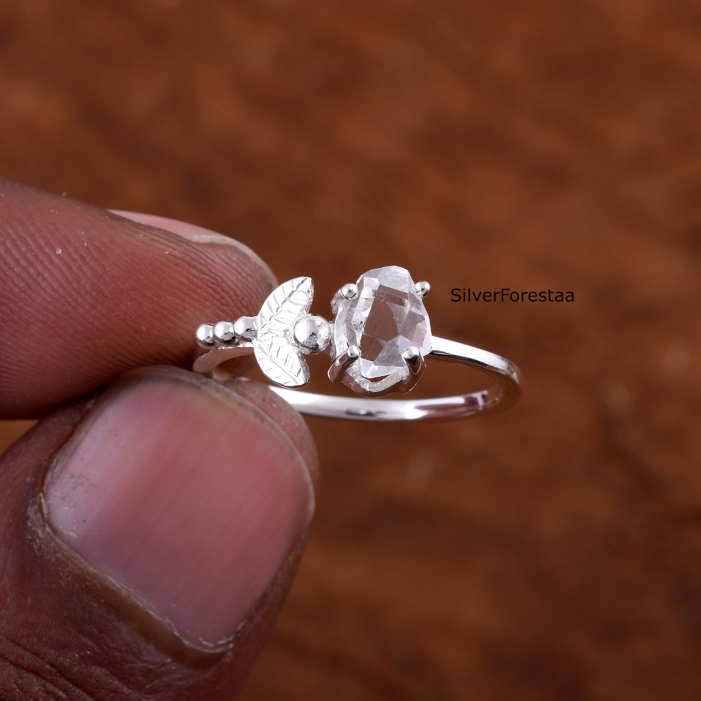 Unique Dainty Herkimer Diamond Ring - 925 Sterling Silver