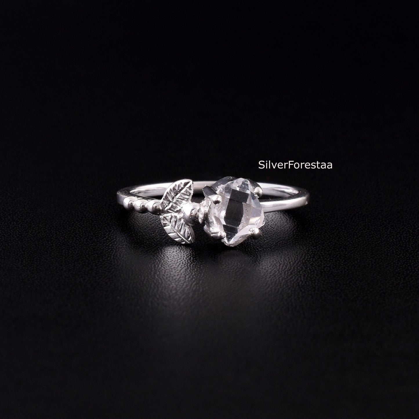 Unique Dainty Herkimer Diamond Ring - 925 Sterling Silver