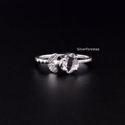 Unique Dainty Herkimer Diamond Ring - 925 Sterling Silver