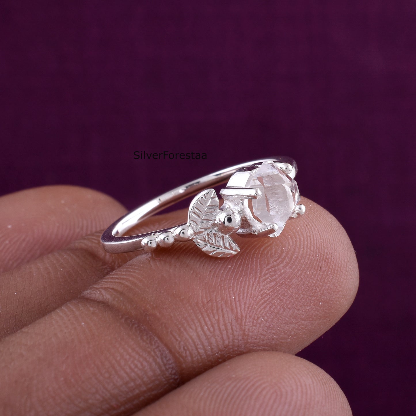 Unique Dainty Herkimer Diamond Ring - 925 Sterling Silver