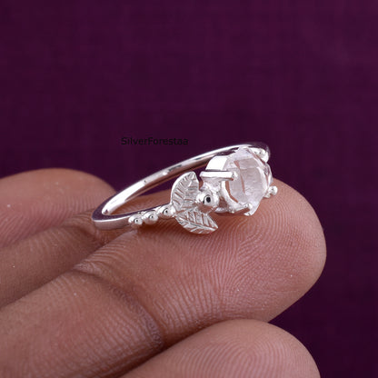 Unique Dainty Herkimer Diamond Ring - 925 Sterling Silver