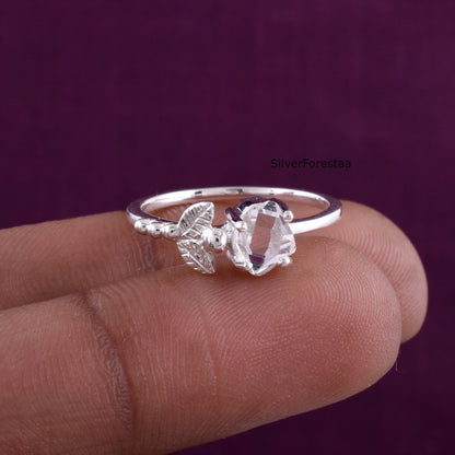 Unique Dainty Herkimer Diamond Ring - 925 Sterling Silver