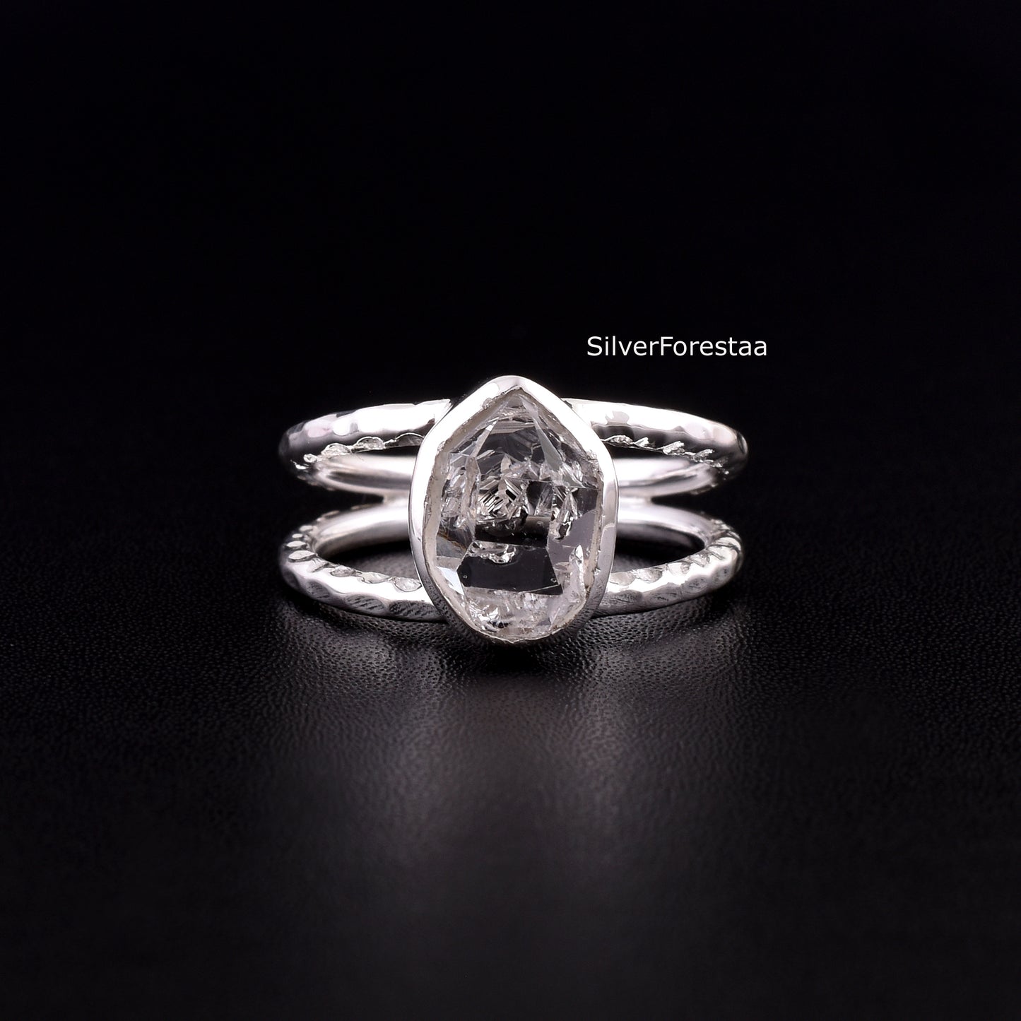 Dainty Herkimer Diamond Crystal Ring in 925 Silver