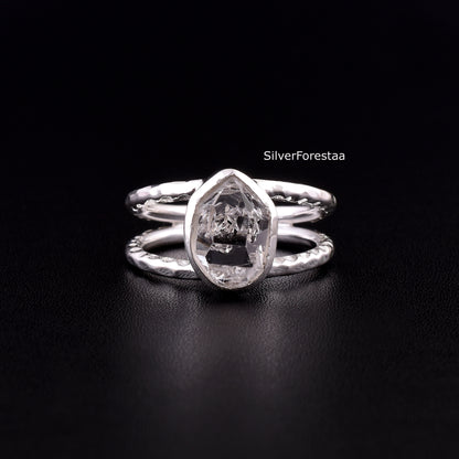 Dainty Herkimer Diamond Crystal Ring in 925 Silver
