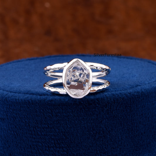 Dainty Herkimer Diamond Crystal Ring in 925 Silver