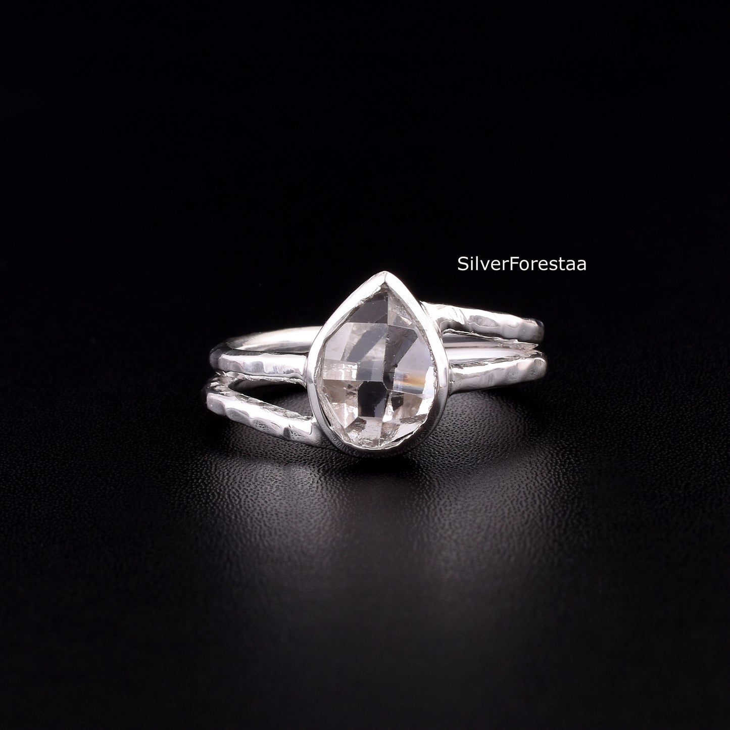 Minimalist Raw Herkimer Diamond Silver Ring