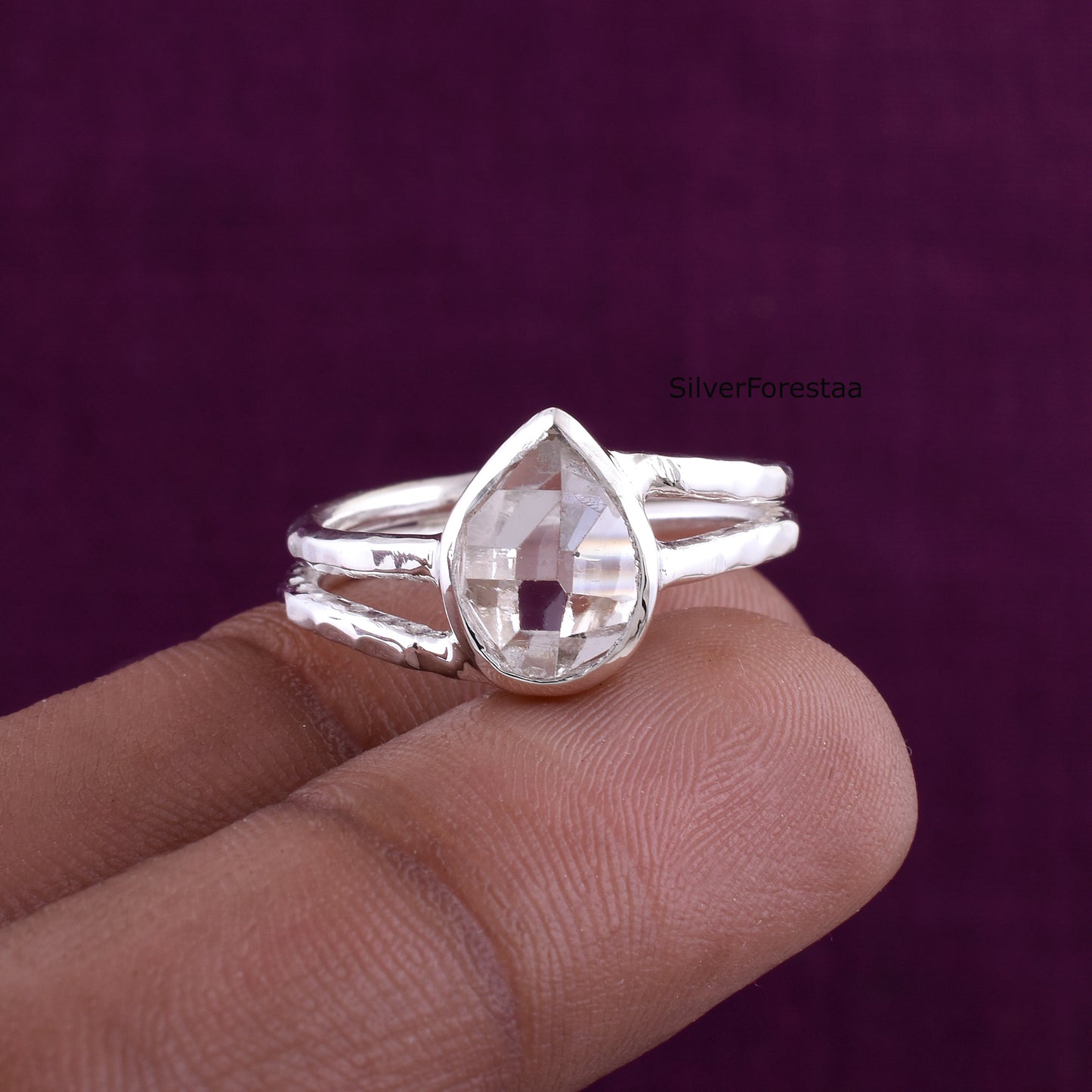 Minimalist Raw Herkimer Diamond Silver Ring