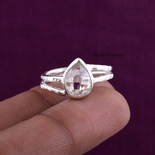 Minimalist Raw Herkimer Diamond Silver Ring