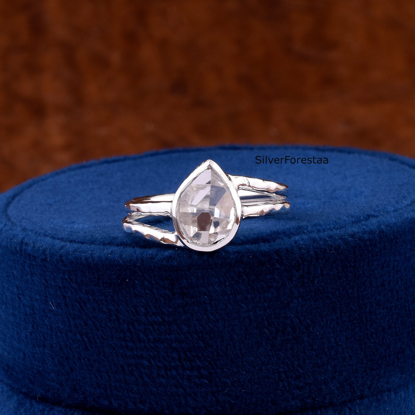 Minimalist Raw Herkimer Diamond Silver Ring