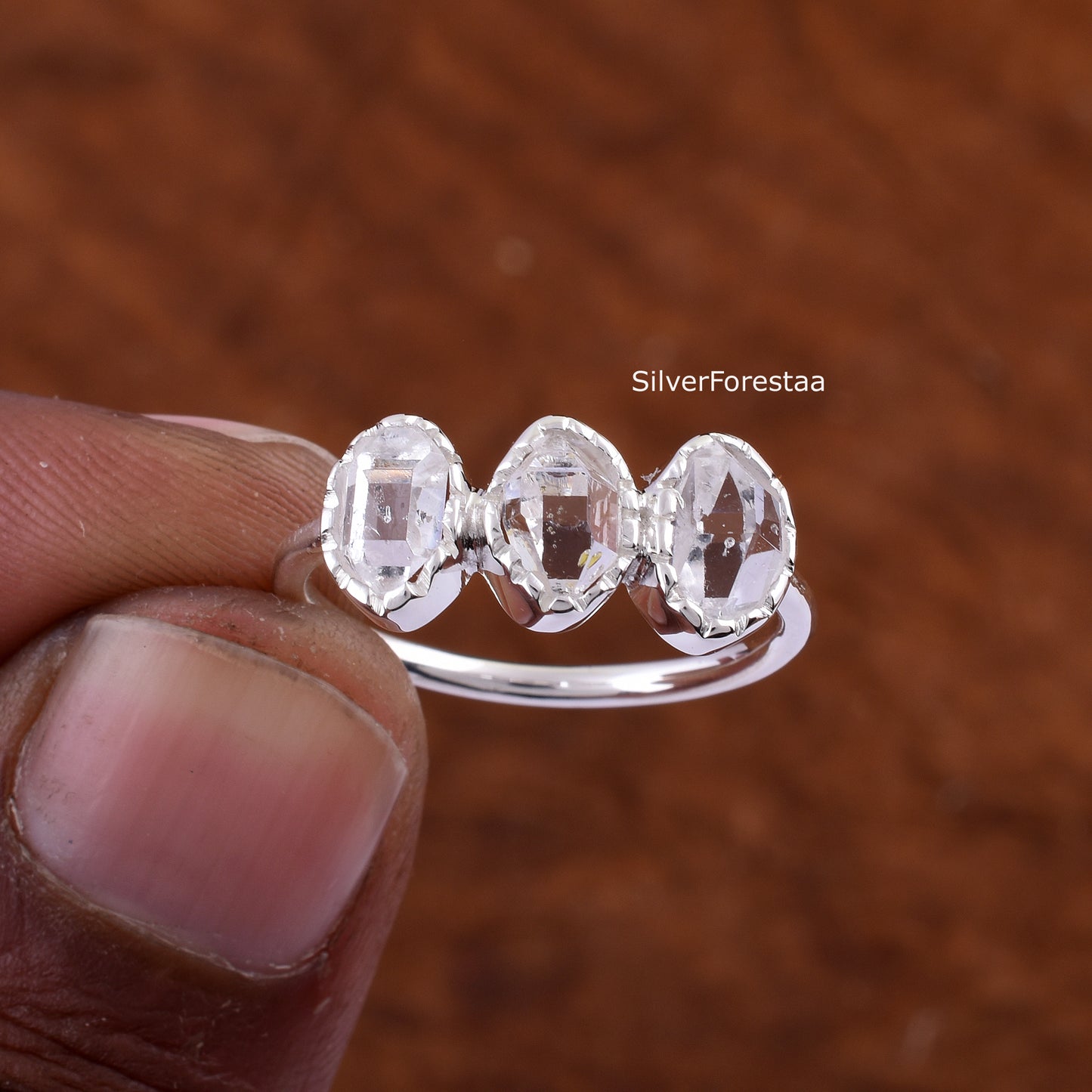 Unique Dainty Herkimer Diamond Ring - SilverForestaa