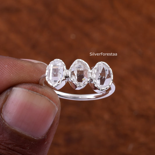 Unique Dainty Herkimer Diamond Ring - SilverForestaa
