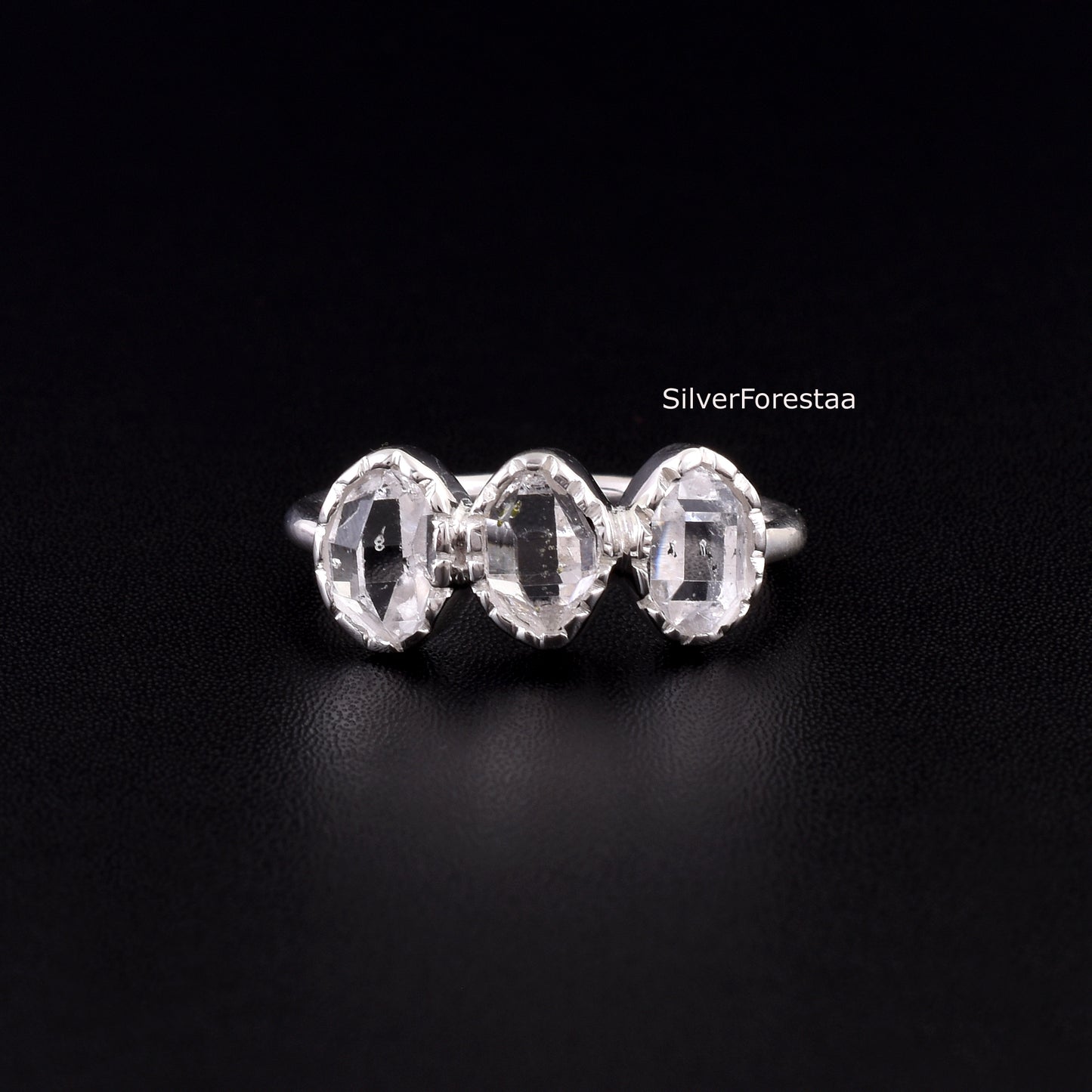 Unique Dainty Herkimer Diamond Ring - SilverForestaa