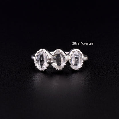 Unique Dainty Herkimer Diamond Ring - SilverForestaa