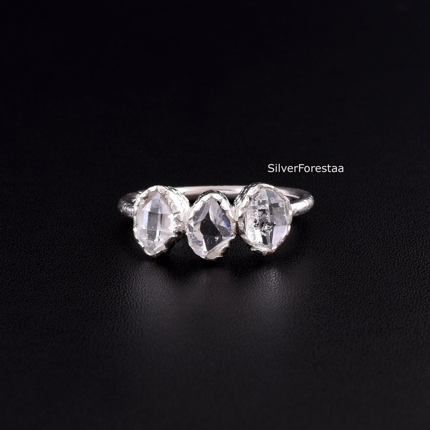 Unique Dainty Herkimer Diamond Ring - SilverForestaa