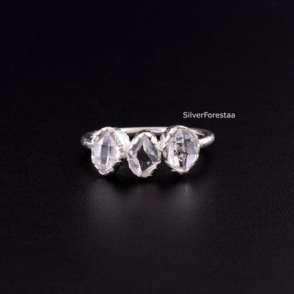 Unique Dainty Herkimer Diamond Ring - SilverForestaa