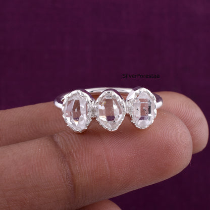 Unique Dainty Herkimer Diamond Ring - SilverForestaa