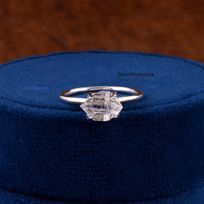 Genuine Raw Herkimer Diamond Ring in 925 Silver