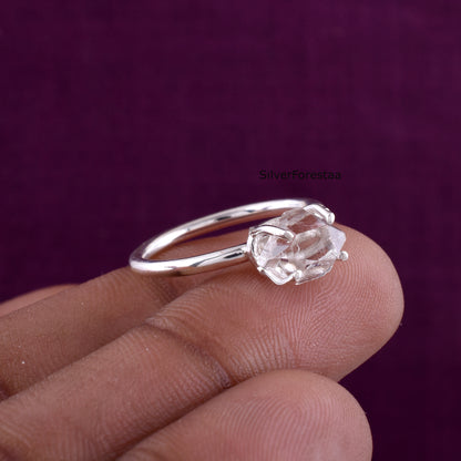 Genuine Raw Herkimer Diamond Ring in 925 Silver