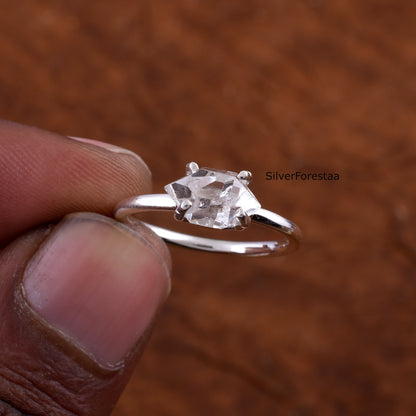 Genuine Raw Herkimer Diamond Ring in 925 Silver