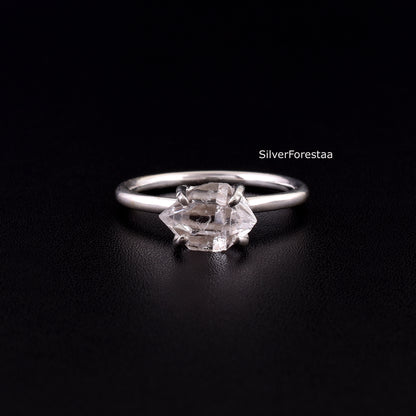 Genuine Raw Herkimer Diamond Ring in 925 Silver