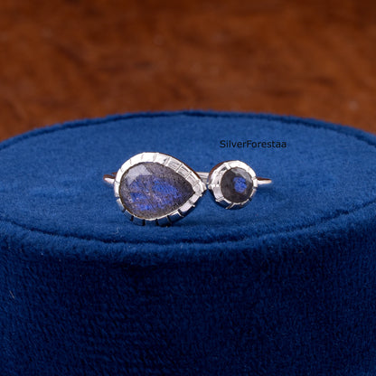 Dainty Double Labradorite Sterling Silver Ring – Boho Gemstone Jewelry