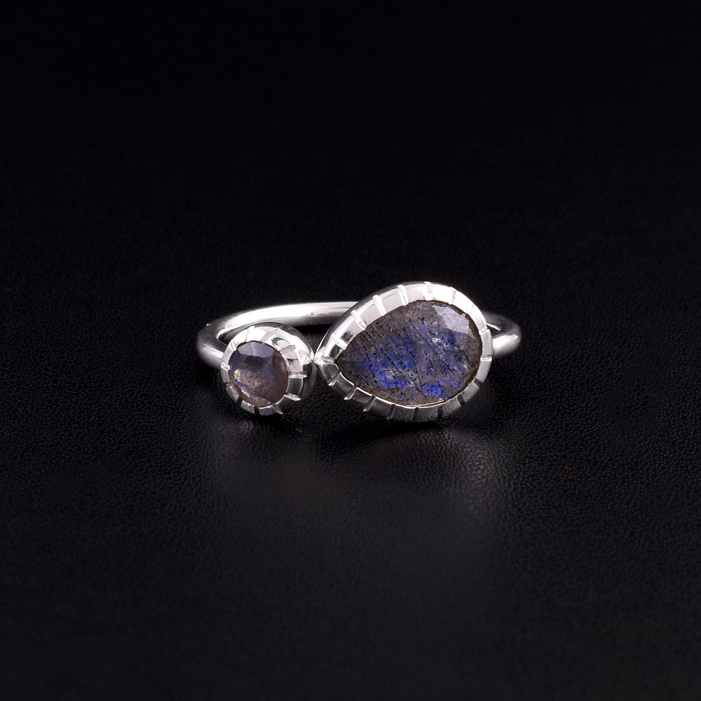 Dainty Double Labradorite Sterling Silver Ring – Boho Gemstone Jewelry
