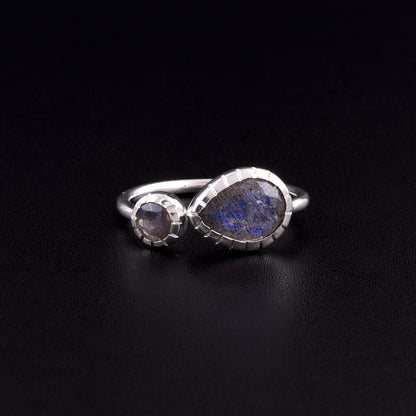 Dainty Double Labradorite Sterling Silver Ring – Boho Gemstone Jewelry