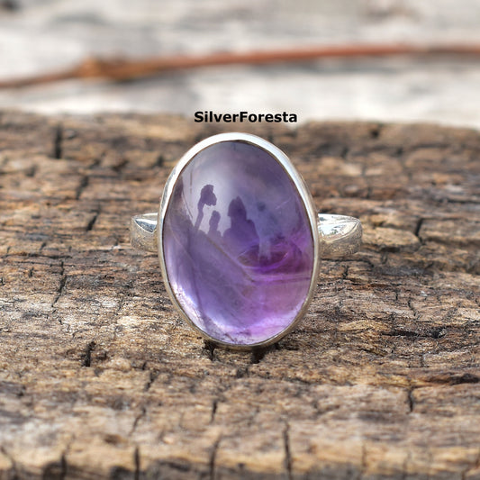 Natural Purple Amethyst Gemstone Ring in 925 Sterling Silver