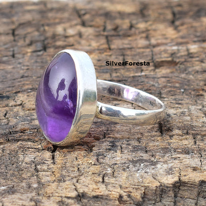 Natural Purple Amethyst Gemstone Ring in 925 Sterling Silver