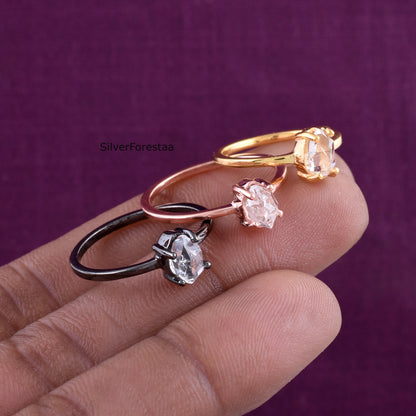 Dainty Raw Herkimer Diamond Sterling Silver Ring - SilverForestaa