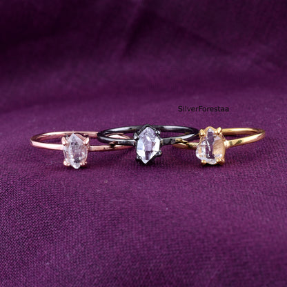 Dainty Raw Herkimer Diamond Sterling Silver Ring - SilverForestaa