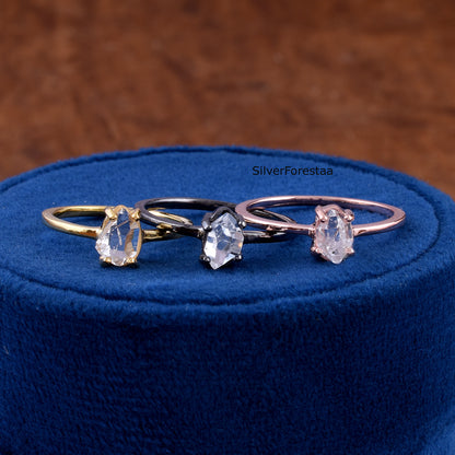 Dainty Raw Herkimer Diamond Sterling Silver Ring - SilverForestaa