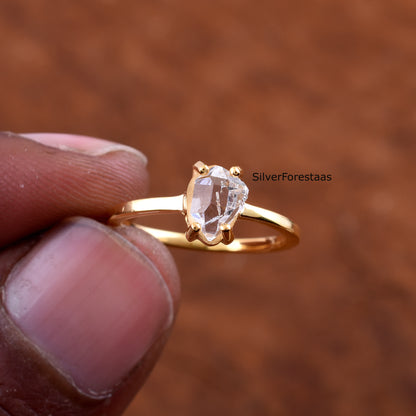 Dainty Raw Herkimer Diamond Sterling Silver Ring - SilverForestaa