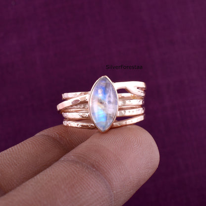 Handcrafted Sterling Silver Ring with Rainbow Moonstone Glow