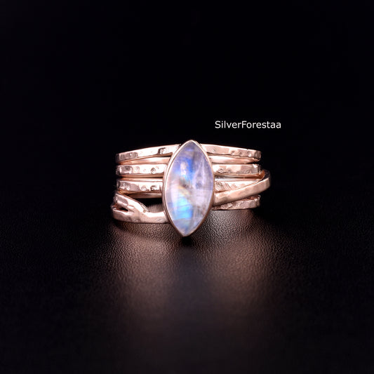 Handcrafted Sterling Silver Ring with Rainbow Moonstone Glow