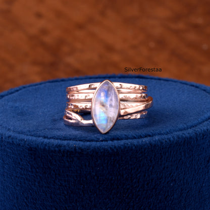 Handcrafted Sterling Silver Ring with Rainbow Moonstone Glow