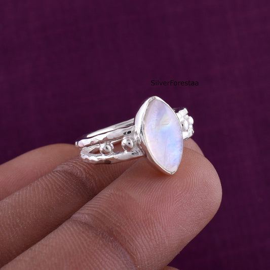 Elegant Rainbow Moonstone Ring – Artisan 925 Silver Jewelry - SILVERFORESTAA
